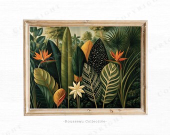 Bird of Paradise Art Print | Dark Tropical Jungle Botanical | Exotic Green Wall Decor