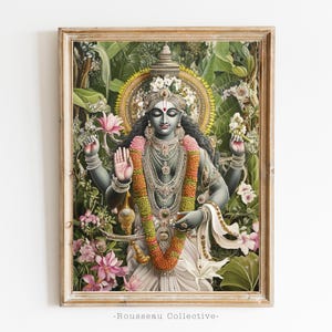 Vishnu Lakshmi ruhige Gottheit Kunstdruck - friedliches spirituelles Dekor, ruhige Natur Wandkunst, elegantes heiliges Poster ruhiges Zuhause