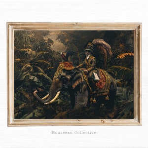 Vintage Antike Kolonialkunstdruck, Dschungel-Elefant-Druck Wandkunst, Erbs-Reise-Druck, britischer Kolonialstil, botanisches, tropisches Dekor