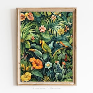 Henri Rousseau Inspired Tropical Jungle Print - Lush Botanical Wall Art - Exotic Rainforest Decor - The White Lotus - Birds Fine Art Poster