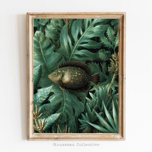 Ernst Haeckel Inspired Fish Jungle Poster, Tropical Wall Art Print, Botanical Illustration, Island Decor, Vintage Nature Aesthetic Rousseau
