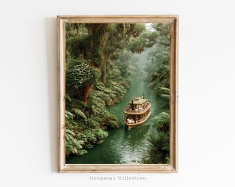 Vintage Jungle River Art Print: Tropical Rainforest Decor