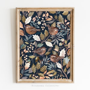 Arte con motivo floreale vintage, William Morris, stampa artistica di uccelli ispirata alla natura, arredamento per la casa, regalo di arte di uccelli per amanti della natura, illustrazione della fauna selvatica