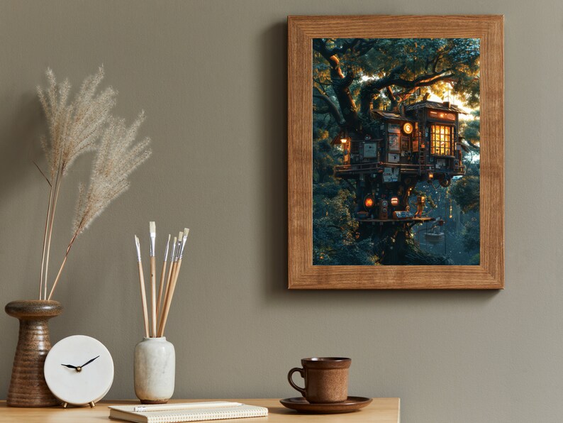 Treehouse Print Whimsical Treehouse Illustration Art Print, Jungle Book Style, Kids ...