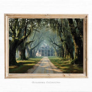 Arte de parede de mansão antebellum • Impressão fotográfica de Willow Tree da era colonial • Pôster vintage gótico do sul • Decoração estética de casa mal-assombrada