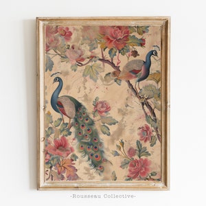 Antike Pfau Zeichnung Kunstdruck, Botanische Tapete, Vintage Pfau Poster, Wandbehang, Indischer Blumendruck, Vogel Wandkunst