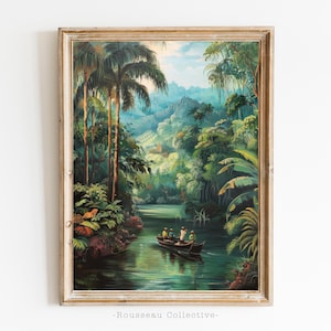 Vintage Dschungel Fluss Wandkunst - Tropischer Regenwald Druck - Henri Rousseau inspirierte Landschaft - Exotisches Naturposter - Boho Botanisches Dekor