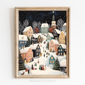 Winter Village Art Print: Snowy Night Holiday Christmas Festive Decor