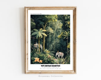 Lámina artística inspirada en Henri Rousseau, arte mural botánico de la selva exótica