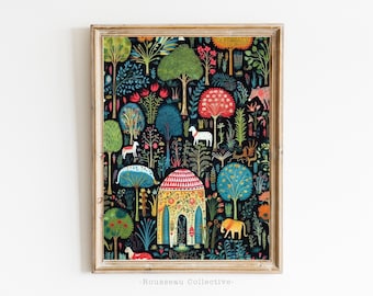 Lámina artística vintage de la jungla – Ilustración botánica inspirada en Henri Rousseau