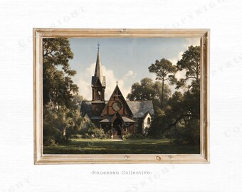 Watercolor Church Art Print | Carpenter Gothic Chapel Painting | Deep South Wall Decor
