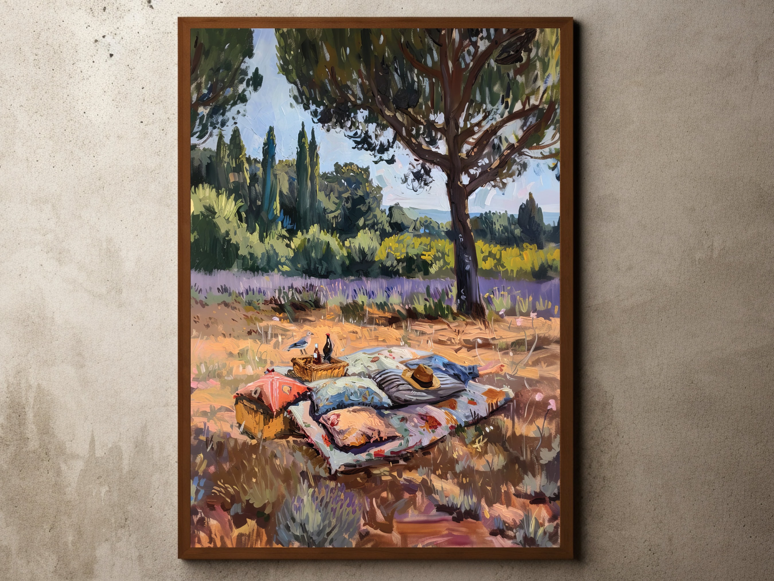 素朴なピクニックアートプリント、田舎の風景の壁飾り、ボヘミアン風の