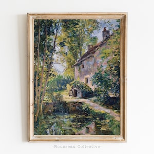 Vintage Cottage Art Print Poster, Rustic Landscape Wall Decor, Cozy Countryside Scene, European Farmhouse Aesthetic, Old-World Charm Artwork
