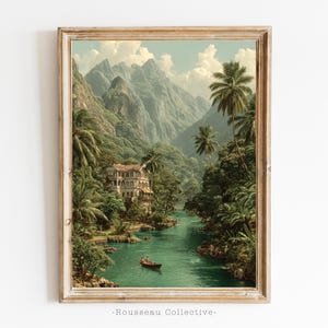 Vintage Dschungel Fluss Wandkunst - Tropischer Regenwald Fotokunst - Exotisches Naturposter im Boho-Stil