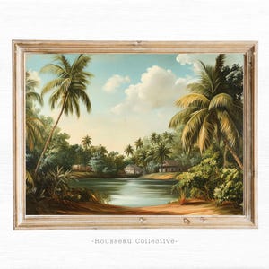 Tropische Landschaft Kunstdruck | Serene Palme Fluss Gemälde | Exotische Natur Wand Dekor | Zeitloses Kunstwerk für Zuhause & Büro
