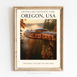 Crater Lake Oregon Wand Kunst, Reise Poster Druck, Modernes Baumhaus Design, Wald Architektur Kunst, Nationalpark Landschaft Dekor