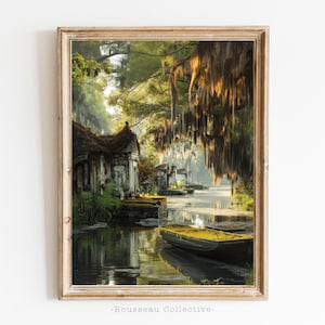 Bayou Swamp Foto-Kunstdruck - Südgotische Wanddekoration, dunkle Academia, Vintage-Landschaft, rustikales Bauernhaus, Vintage-Spuk-Kunst