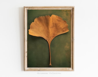 Golden Ginkgo Leaf Art Print: Warm Botanical Wall Decor