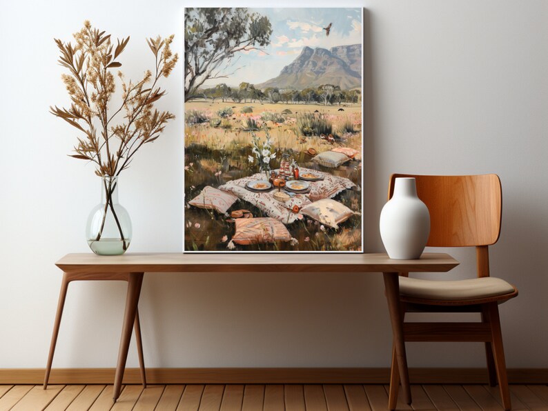 Countryside Picnic Art Print Poster, Vintage Outdoor Landscape Wall