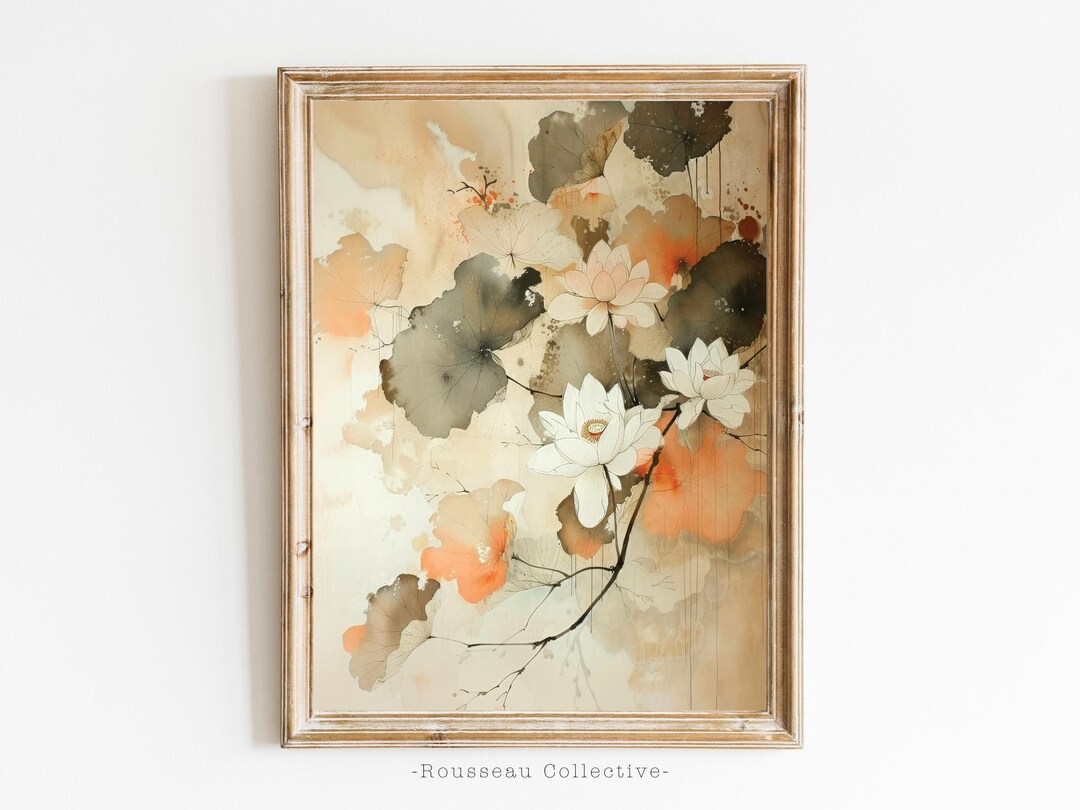 Minimalist Lotus Flower Art Print - Elegant Botanical Wall Art, Soft ...