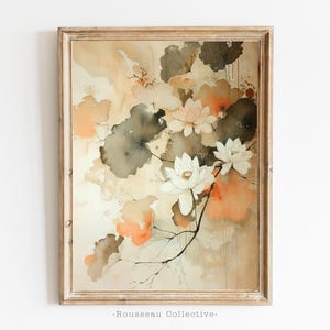 Minimalistischer Lotus Blumen Kunstdruck - Elegante botanische Wandkunst, weiches Blumenposter mit neutralen Tönen, ruhiges, von der Natur inspiriertes Wohndekor