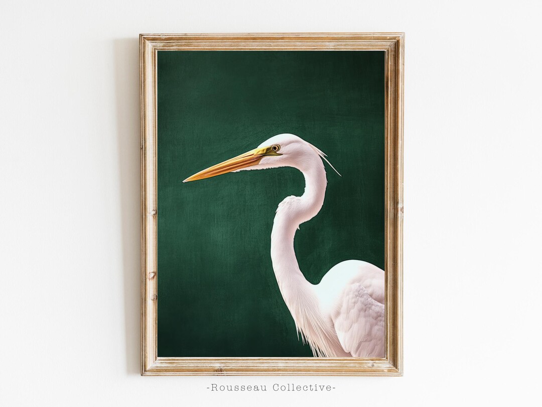 White Egret Illustration Print | Minimalist Bird Lovers Wall Art - Etsy