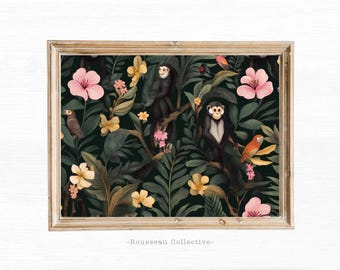 Henri Rousseau inspirierter Dschungel Kunstdruck: Exotisches Tropisches Wandbild