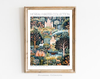 Lámina artística inspirada en Henri Rousseau, decoración de pared vintage con temática de la selva tropical.