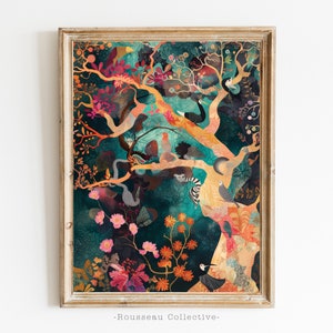 Gravura de Henri Rousseau, Gravura da Árvore da Vida, Decoração Tropical, Gravura Botânica, Gravura da Selva, Padrão Exótico, Selva Tropical, Arte de Parede Vintage