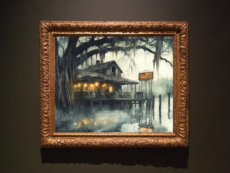 Rustic Bayou Watercolor Art Print: Southern Gothic Home Decor - Etsy