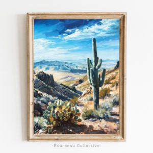 Wüstenlandschaft Kunstdruck, Amerikanische Kaktus Kakteen Szene, Bauernhaus Wanddekoration, New Mexico Texas Arizona Arizona Nevada, Cottagecore