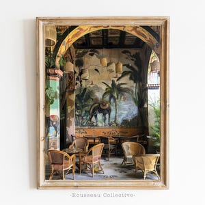 Lámina artística vintage de la época colonial: decoración de pared bohemia exótica, ilustración de viajes históricos, mural de selva tropical, póster con estética del Viejo Mundo