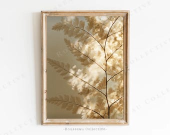 Golden Fern Art Print | Sunlit Botanical Study | Neutral Academia Wall Decor