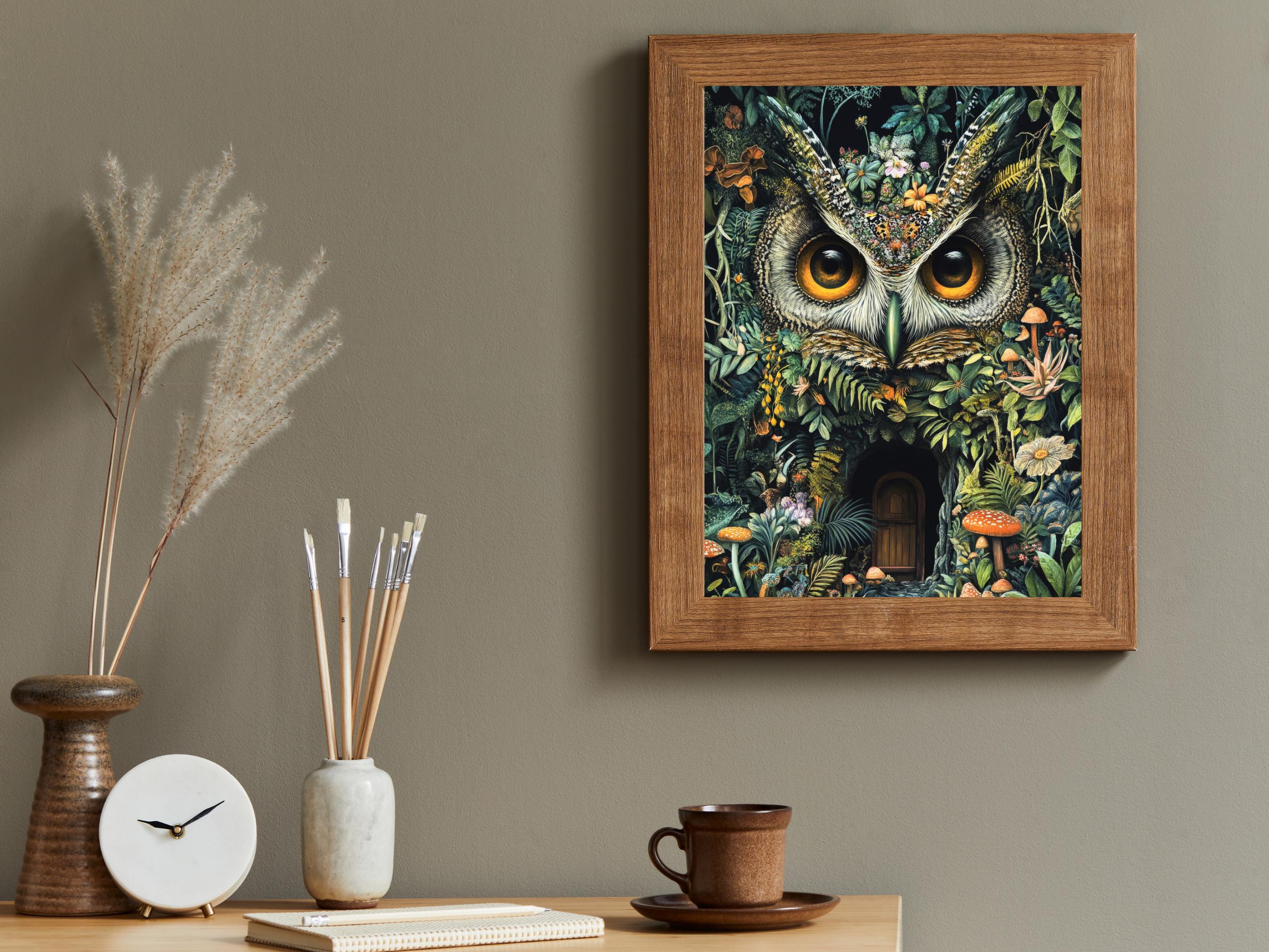 風変わりなフクロウのアートプリント | 花と森の植物画 - Etsy 日本