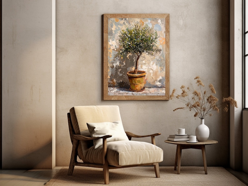 Vintage Olive Tree Art Print, Rustic Farmhouse Print, Flowers Still