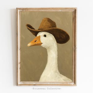Stampa artistica di un'oca da cowboy / Divertente stampa da parete con animali / Decorazione in stile fattoria western / Poster di un'oca stravagante, regalo rustico e divertente, arte per la cameretta dei bambini
