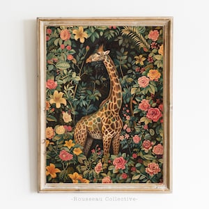 Pôster de arte de Henri Rousseau, decoração tropical, estampa botânica, estampa de selva, pôster de selva exótica, animais da floresta, arte de parede vintage