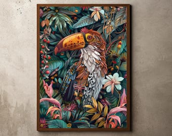 オオハシのアートプリント：鮮やかなジャングルの鳥、エキゾチックな