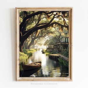 Bayou New Orleans Nola Swamp Vintage Antique Landscape Photo Artwork, Dark Academia, Rustic Farmhouse Cottagecore Decor, Moody Wall Art