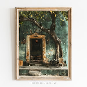 Casa coloniale d'epoca, arte murale della giungla, cubana, stile coloniale britannico, arredamento tropicale, stampa architettonica, fotoarte boho, arte dell'ulivo