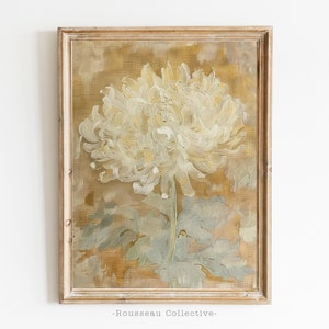Stampa artistica vintage di crisantemi, opera d'arte floreale, decorazione da parete in stile fattoria, opera d'arte floreale, arte murale floreale, natura morta di fiori, colori caldi
