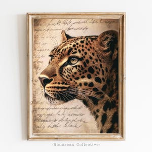 Stampa artistica leopardo leone tigre ghepardo giungla – Maestoso grande felino look vintage, ritratto di fauna selvatica, arte murale di animali esotici, arredamento boho giungla