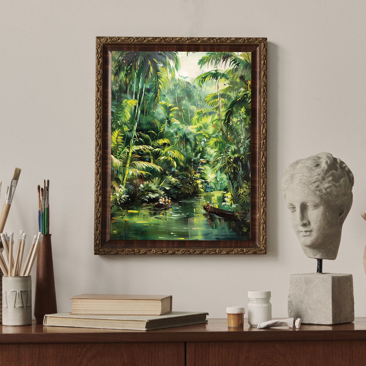Jungle River Art Print Poster, Tropical Landscape Wall Decor, Vintage Exploration Aesthetic, Boho Nature Artwork, Exotic Amazon Travel Style - Etsy