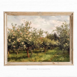 Apple Orchard in Bloom: Lush Greenery, Vibrant Apple Trees, and a Serene Countryside Setting Captured in Timeless Art Print