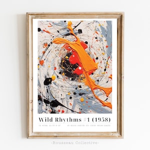 Jackson Pollock-Inspired Abstract Art Print - Dynamic Splatter and Drip Painting with Vibrant Swirls of Yellow, Black, and Red