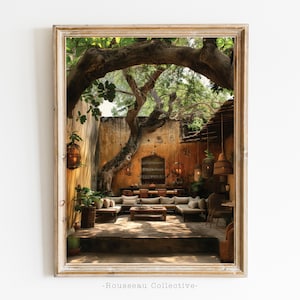 Vintage Haus im Kolonialstil, Dschungel Wandkunst, Fotokunst, Britischer Kolonialstil, Tropisches Dekor, Olivenbaum Kunst