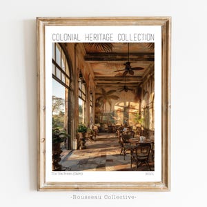 Casa coloniale d'epoca, arte murale della giungla, stampa artistica, stile coloniale dell'Impero britannico, decorazione tropicale botanica, stampa architettonica, arte boho