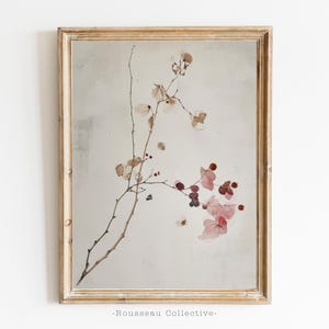 Stampa d'arte botanica minimalista / Delicata arte murale floreale essiccata / Decorazione ispirata alla natura / Semplice estetica Wabi-Sabi / Elegante decorazione per la casa