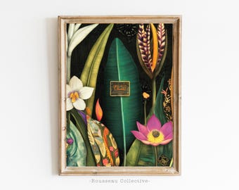 Tropical Botanical Print: Exotic Lotus Flowers, Jungle Home Decor