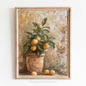 Rustic Orange Tree Art Print | Mediterranean Fruit Still Life | Vintage Botanical Wall Art | Cozy Farmhouse Decor | Citrus Kitchen Artwork